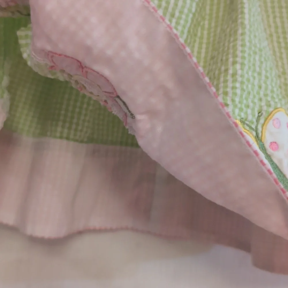 Samara Seersucker Toddler Dress. Flower Butterfly Applique. Size 24 Months